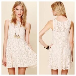 Free People Fit And Flare Cream Lace Overlay Dress Size Small